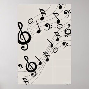 Poster Melodias Dançantes: Padrão de Notas Musicais Fluíd
