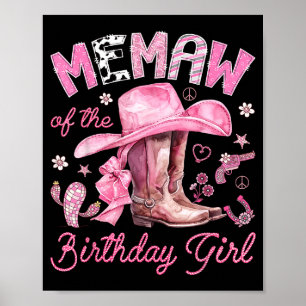 Poster Memaw da menina aniversariante vaqueira cor-de-ros
