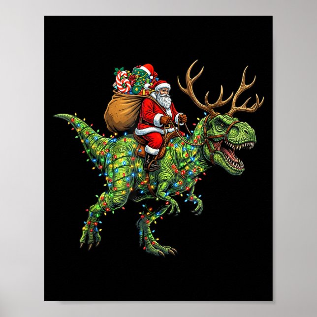 Poster Meme 67 Christmas Santa Riding Dinosaur T Rex Boys (Frente)