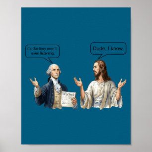 Poster meme de discussão entre George Washington e Jesus