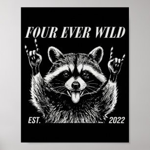 Poster Meme de Guaxinim Engraçado Quatro Aniversário de 4