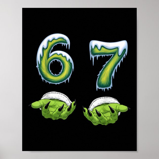 Poster Meme Divertido 67 Seis Sete Monstro Assustador Mão (Frente)