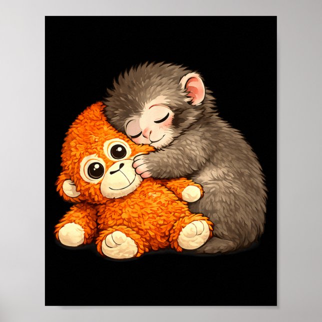 Poster Meme do macaco abraçando animal de pelúcia sendo s (Frente)