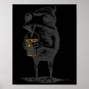 Poster Meme engraçado de animal sapo bebendo café gelado