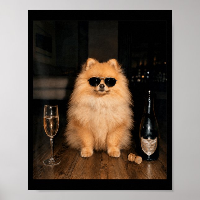 Poster Meme engraçado do Pomerânia bebendo champanhe (Frente)