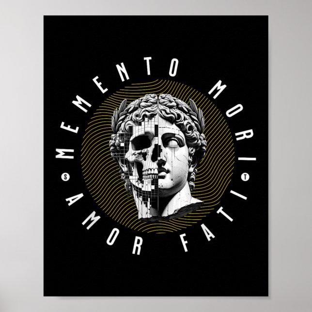 Poster Memento Mori Amor Fati Skull Stoicism Cotação (Frente)