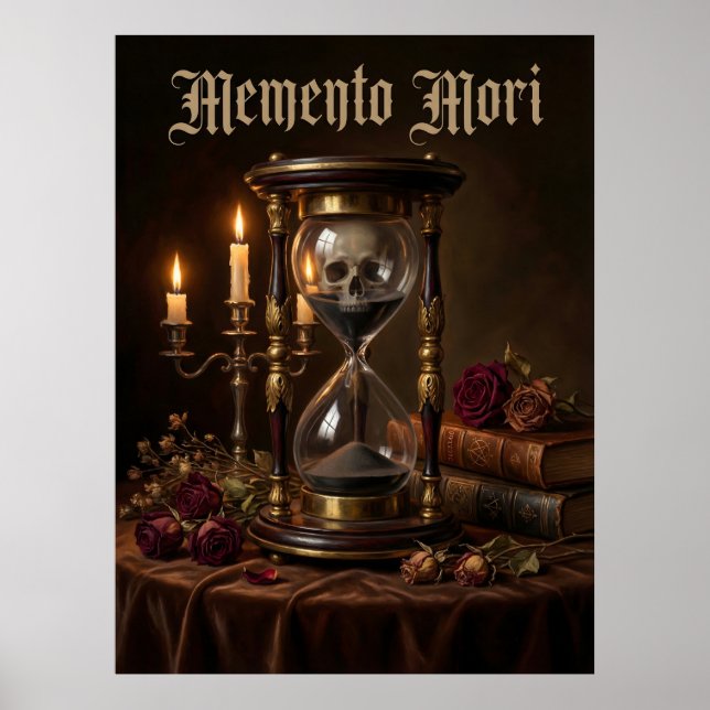 Poster Memento Mori Ampulheta Crânio Vanitas Sombrio (Frente)