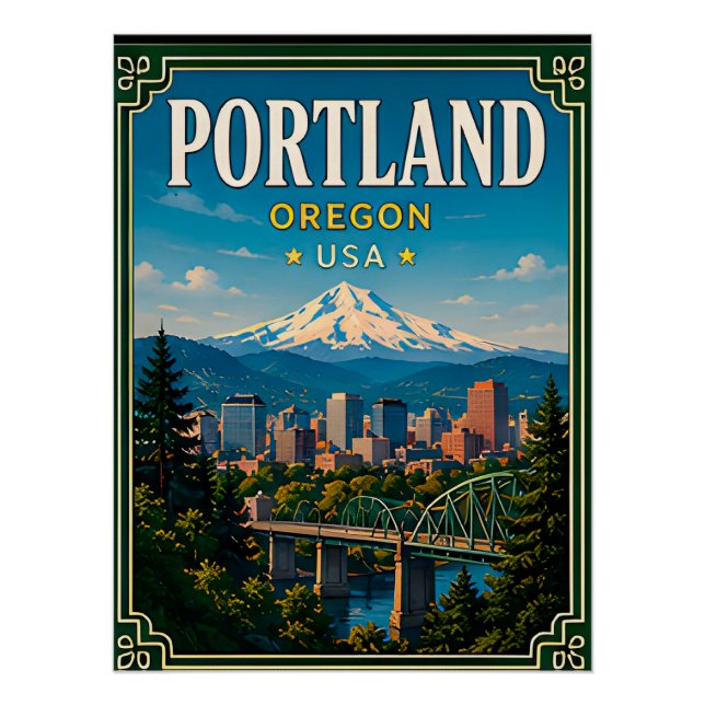 Pôster 🌲 Memória de Portland Oregon de Mountain View 🌲 (Frente)