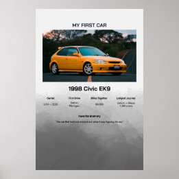 Poster Memória do primeiro carro totalmente personalizáve