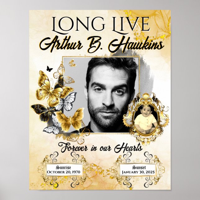 Poster Memorial Black e Dourado 2 Fotos Funeral (Frente)