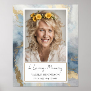 Poster Memorial Blue e Dourada Photo Funeral Welcome Post