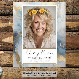 Poster Memorial Blue e Dourada Photo Funeral Welcome Post