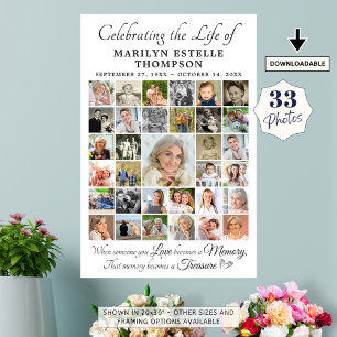 Poster Memorial Celebrando Citação de Vida Colagem de Fot