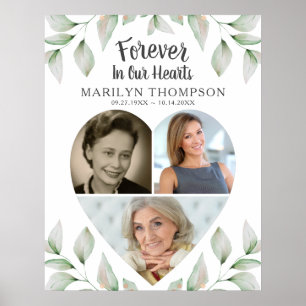 Poster Memorial Coração com 3 Fotos e Folhagens