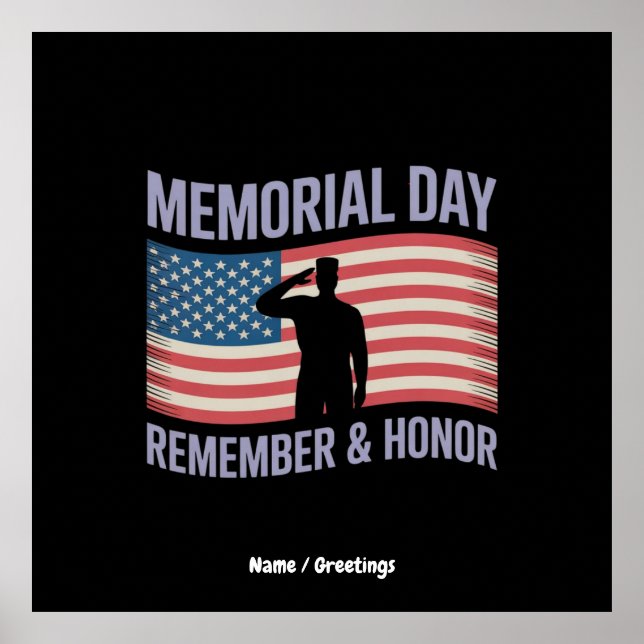 Poster Memorial Day Lembre-se & Honrar Patriotic USA Flag (Frente)