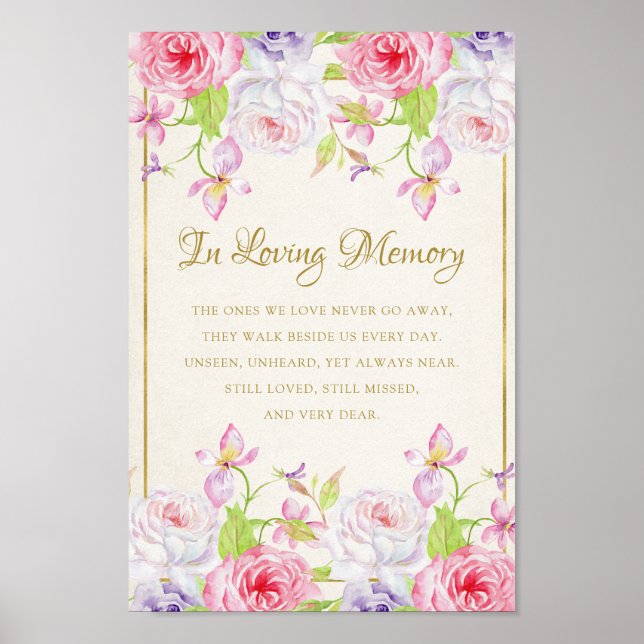 Poster Memorial do Casamento de Confetti, rosas e Dourado (Frente)