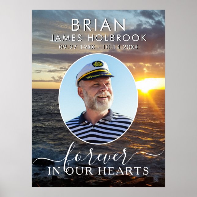 Poster Memorial do Pôr do Sol no Oceano Foto Para Sempre  (Frente)