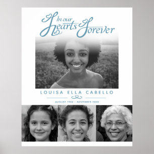 Poster Memorial em fotos de corações cinza azul