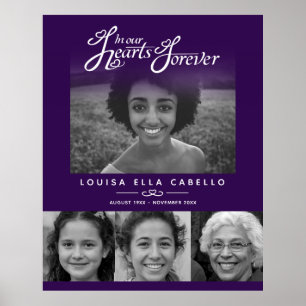 Poster Memorial em fotos de corações em branco roxo