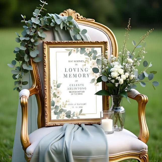 Poster Memorial Exquisite Flowers & Eucalyptus Wedding  (Delicate Flowers & Eucalyptus Wedding Memorial Seat Reserved Loved Ones Frame Posters with Garden )