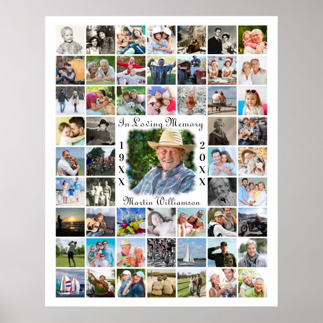 Poster Memorial IN LOVING MEMORY 55 Photo Collage White (Frente)