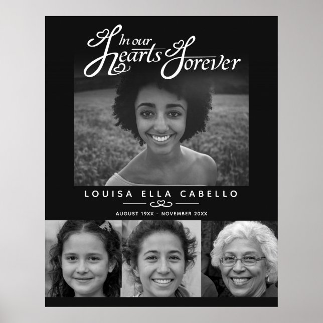Poster Memorial no coração fotos funeral preto branco (Frente)