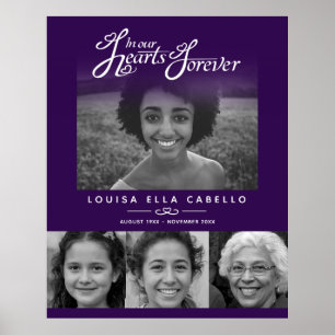 Poster Memorial nos corações fotos funeral roxo branco