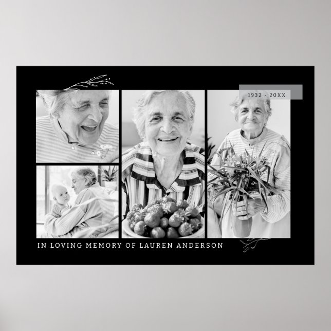 Poster Memorial Simple Modern 4 Photo Grid (Frente)