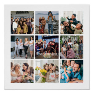 Pôster Memórias da Família 9 Grade de Fotos Colagem Perso