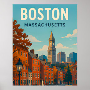 Poster Memórias de Viagem Históricas da Silhueta de Bosto