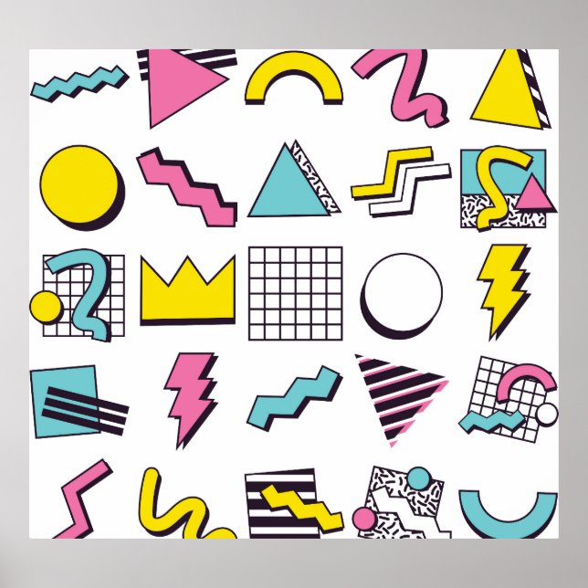 Poster Memphis dos anos 90: Elementos Pop Design. (Frente)