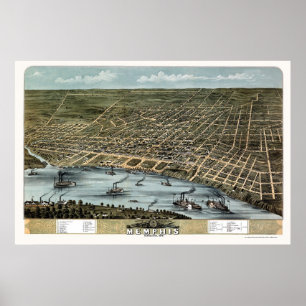 Pôster Memphis, mapa panorâmico do TN - 1870