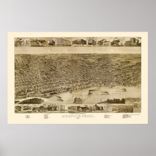 Pôster Memphis, mapa panorâmico do TN - 1887