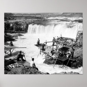 Pôster Men fishing at Celilo Falls Photograph