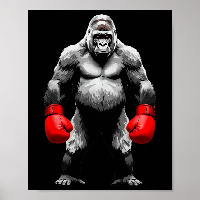 Poster Men Gorilla Fighter Boxer Art Funny Animal Boxin (Frente)