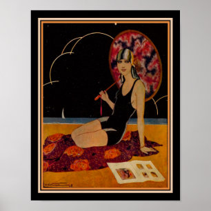 Poster Menina 1928 do art deco na praia