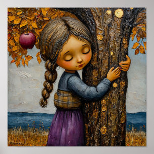 Poster Menina Abraçando a Macieira Natureza Romântica