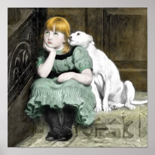 Poster Menina Adorando Cachorro Pintura Vitoriana