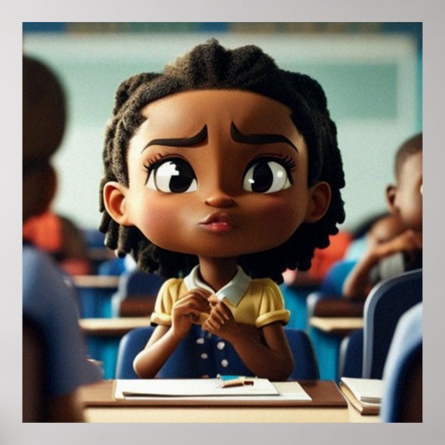 Poster Menina Afro-Americana Bonita na escola (Frente)