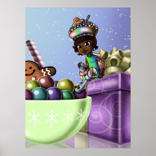 Pôster Menina Afro-Americana e Doces de Natal