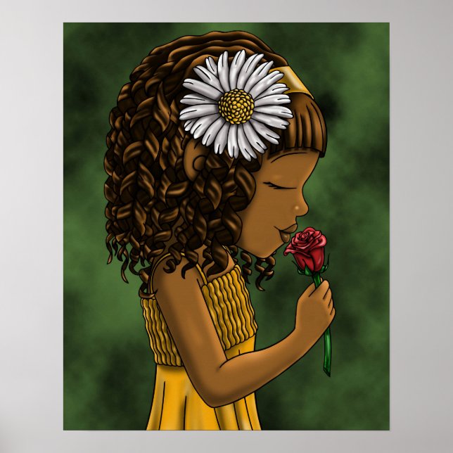 Pôster Menina Afro-Americana e Rosa (Frente)