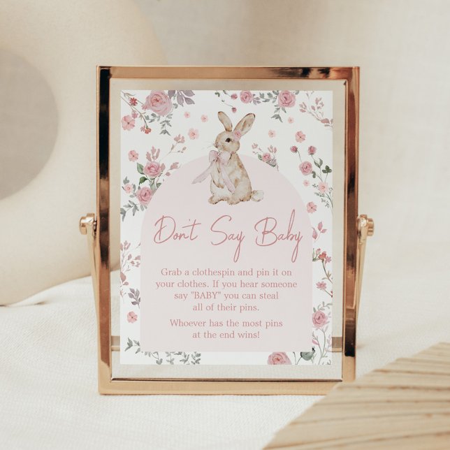 Poster Menina Algum Coelhinho Baby Shower Não Diga Bebê (Pink Some Bunny Baby Shower Don't Say Baby Sign)