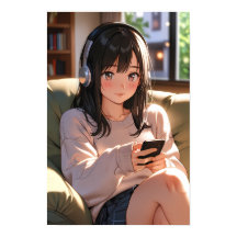 Menina Anime Lofi Aconchegante Fones de Ouvido Vib