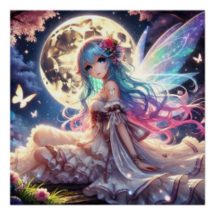Pôster Menina Anime Princesa Fada da Lua no Jardim