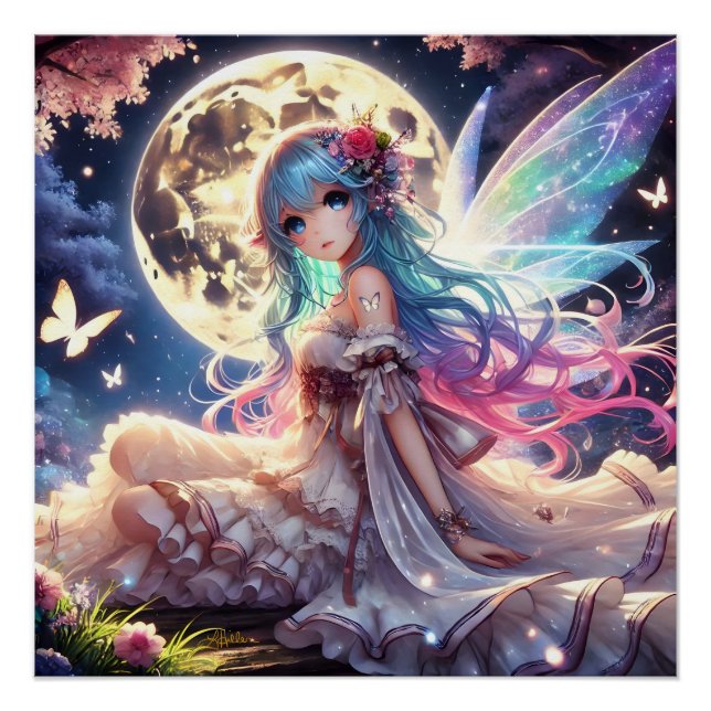 Pôster Menina Anime Princesa Fada da Lua no Jardim (Frente)