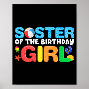 Poster Menina Aniversariante Irmã Tema Bola de Praia Pisc