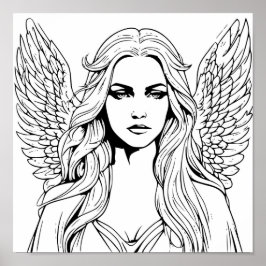 Poster Menina Anjo Guardião Preto e Branco
