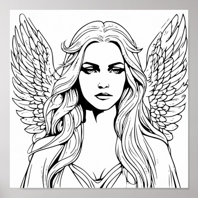 Poster Menina Anjo Guardião Preto e Branco (Frente)