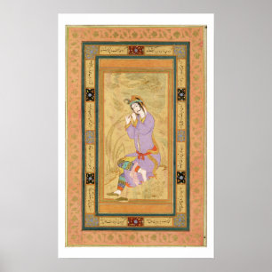 Pôster Menina assentada que ondula seu cabelo em