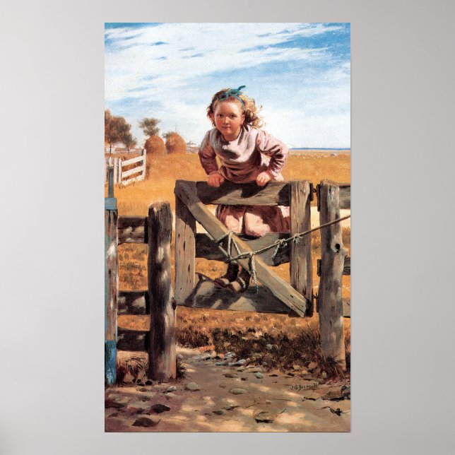 Poster Menina balançando em um portão John George Brown (Frente)